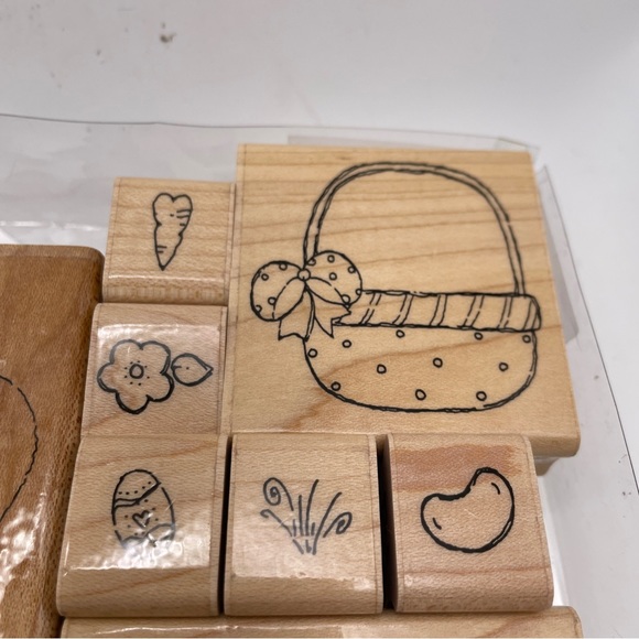 Wood Rubber Stamp Set of 8 Bunny Basket Jelly Bean Egg Easter Theme JRL Design. - Picture 3 of 5